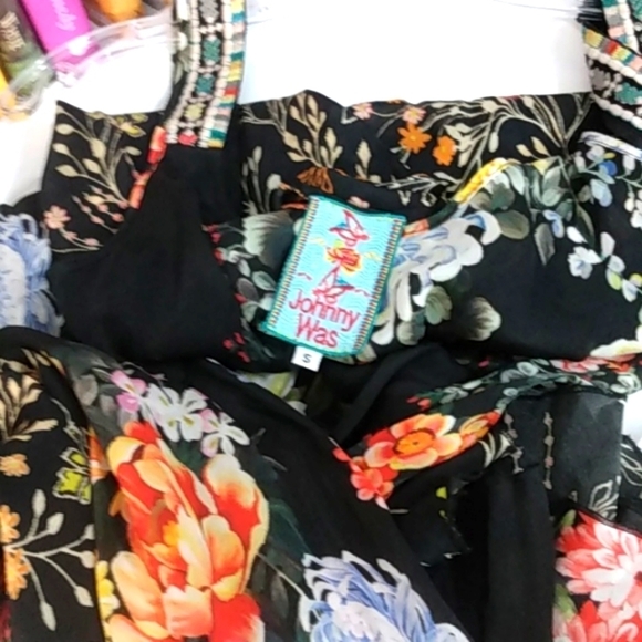 JOHNNY WAS MIXED PRINT BLACK SILK TANK DRESS SIZE SMALL EUC - Picture 4 of 14